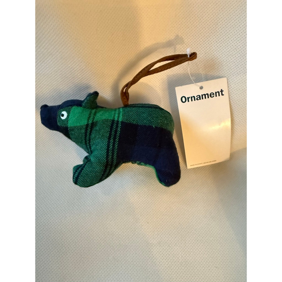 NWT Old Navy 2020 Plaid Flannel Bear Christmas Ornament Green and Navy - Picture 3 of 4